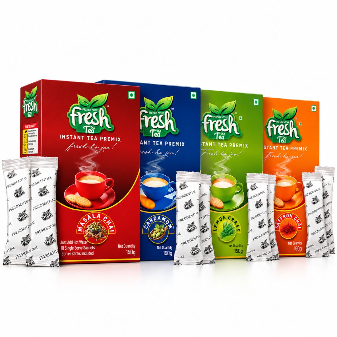 Presidential Fresh All-Star Tea Combo 40 - 10 Each of Masala, Cardamom, Lemongrass Tea & Saffron Premix Tea