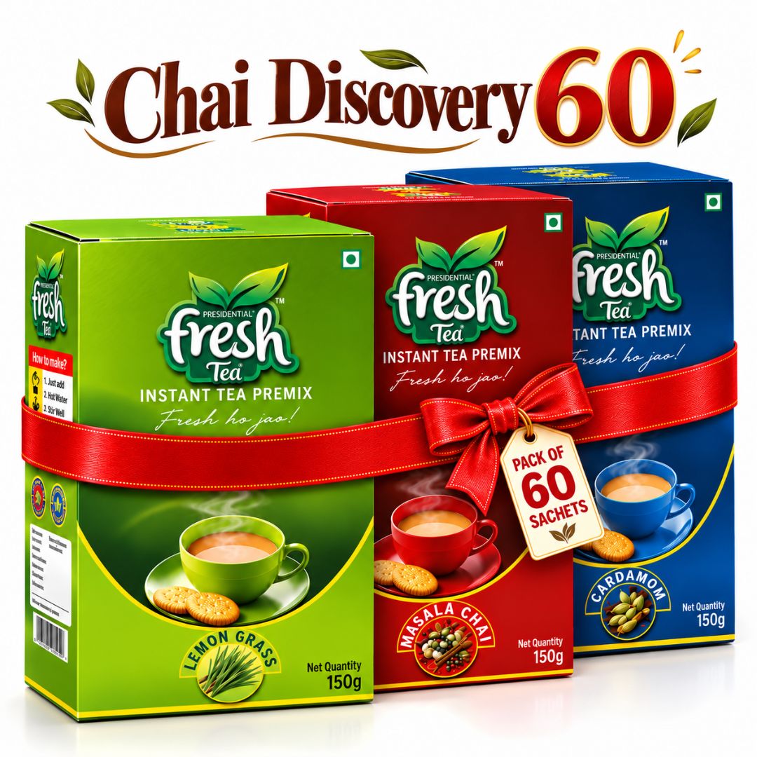 Presidential Fresh Chai Discovery 60 - 20 Each of Masala, Cardamom & Lemongrass Instant Tea Premix