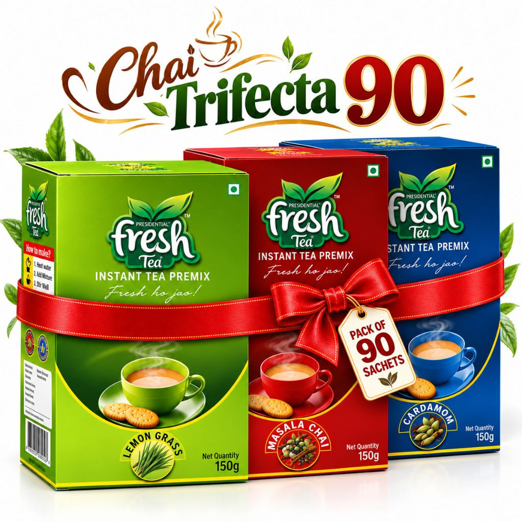 Presidential Fresh Chai Trifecta 90 — 30 Each of Masala, Cardamom & Lemongrass Instant Tea Premix