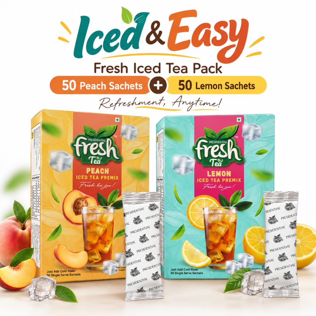 Iced & Easy 100 - Presidential Fresh Iced Tea Pack — 50 Peach + 50 Lemon Sachets