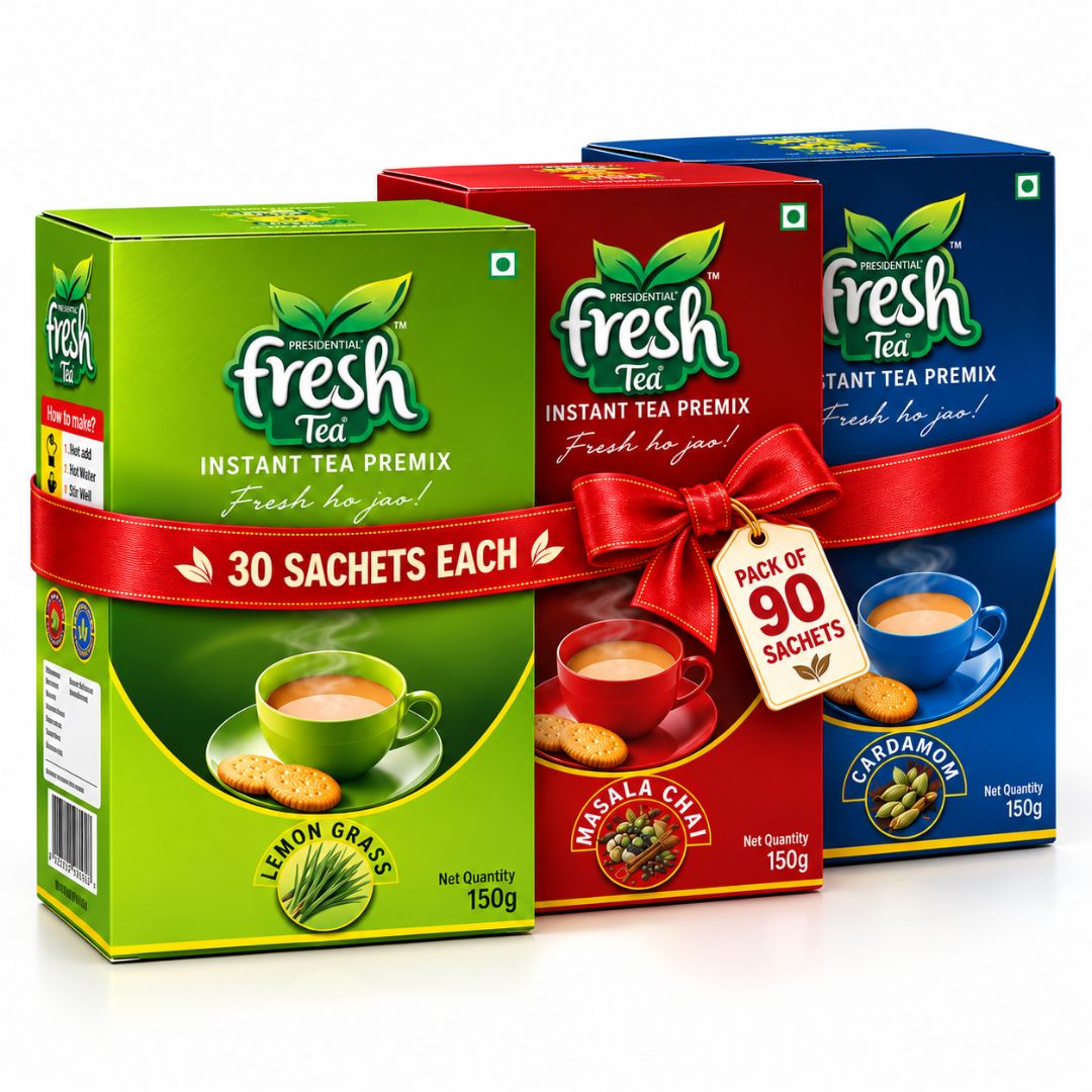 Presidential Fresh Chai Trifecta 90 — 30 Each of Masala, Cardamom & Lemongrass Instant Tea Premix