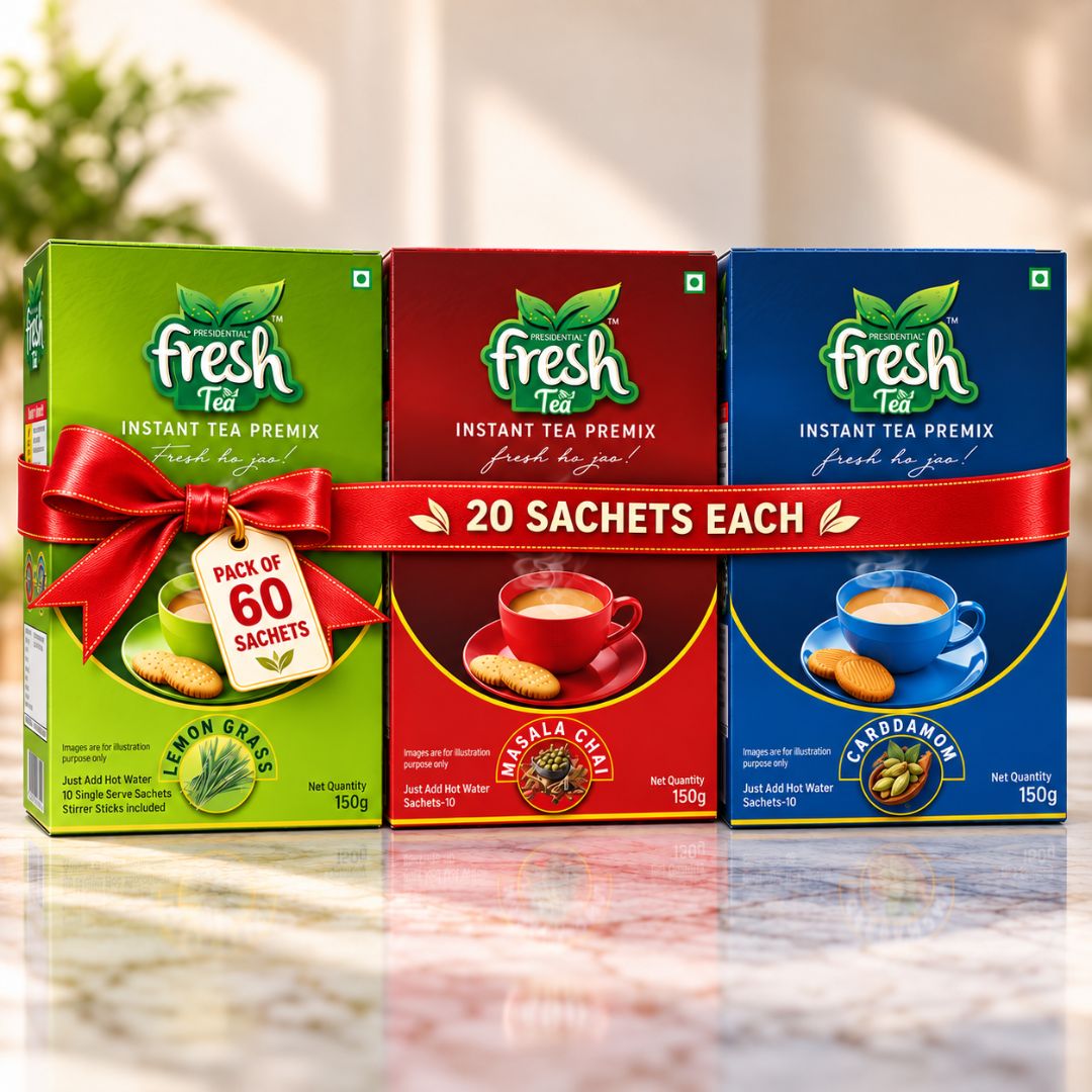 Presidential Fresh Chai Discovery 60 - 20 Each of Masala, Cardamom & Lemongrass Instant Tea Premix