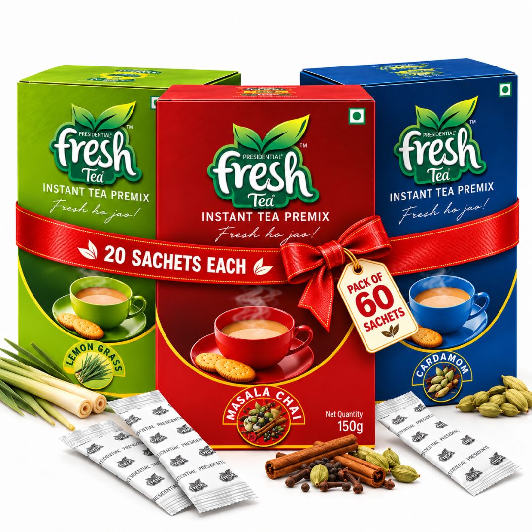 Presidential Fresh Chai Discovery 60 - 20 Each of Masala, Cardamom & Lemongrass Instant Tea Premix