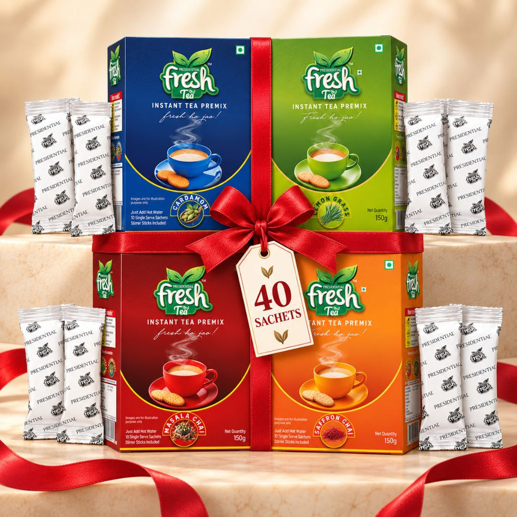 Presidential Fresh All-Star Tea Combo 40 - 10 Each of Masala, Cardamom, Lemongrass Tea & Saffron Premix Tea