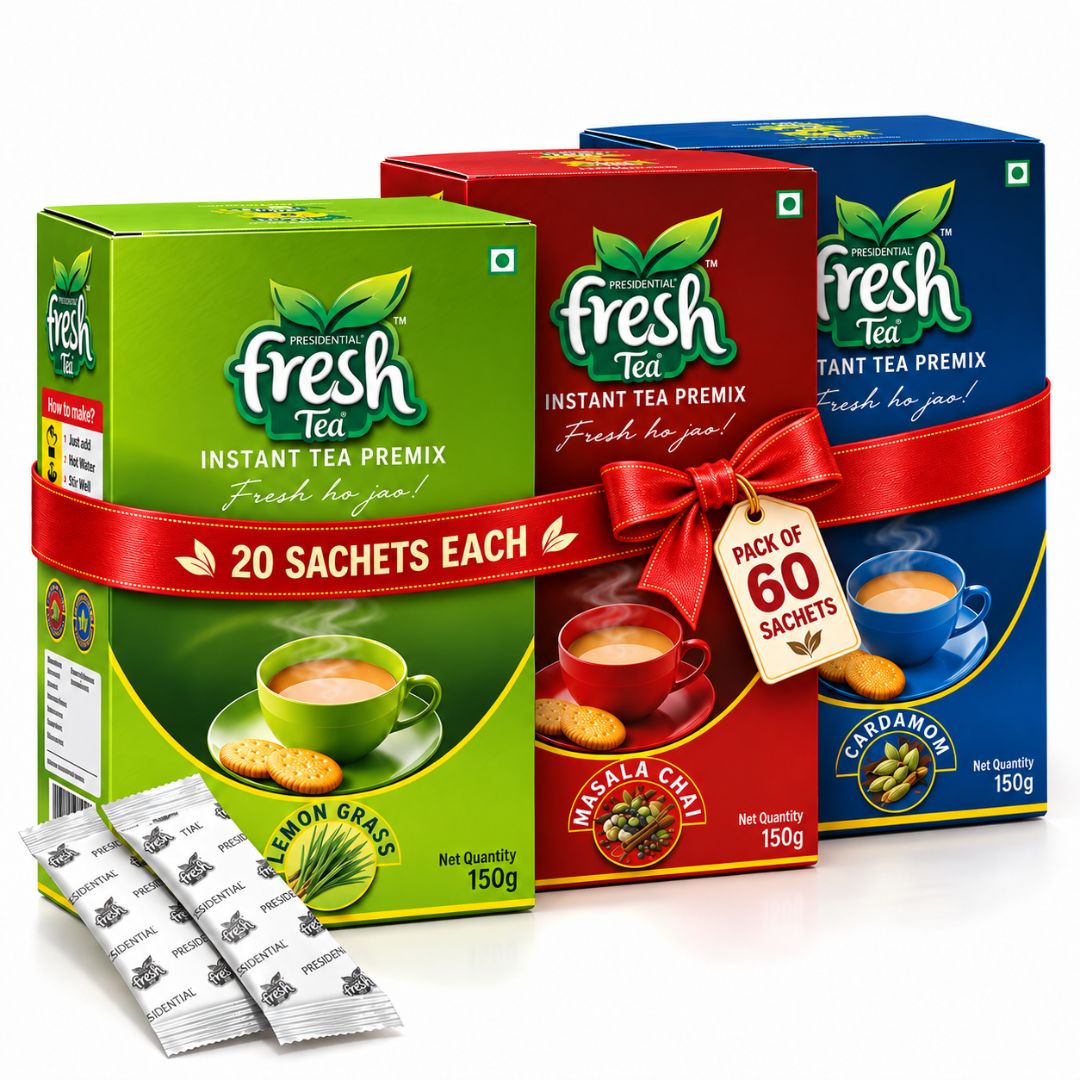 Presidential Fresh Chai Discovery 60 - 20 Each of Masala, Cardamom & Lemongrass Instant Tea Premix