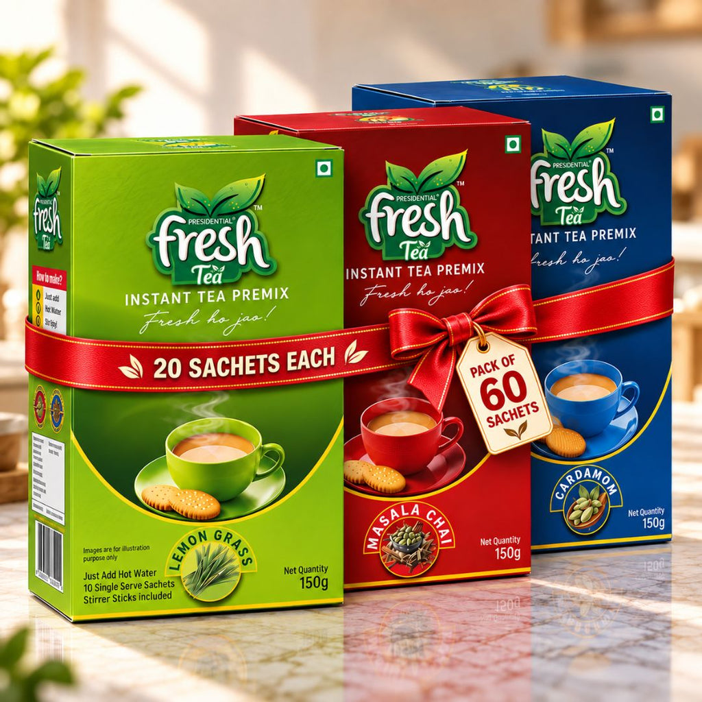 Presidential Fresh Chai Discovery 60 - 20 Each of Masala, Cardamom & Lemongrass Instant Tea Premix