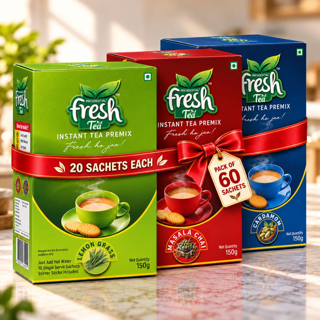 Presidential Fresh Chai Discovery 60 - 20 Each of Masala, Cardamom & Lemongrass Instant Tea Premix